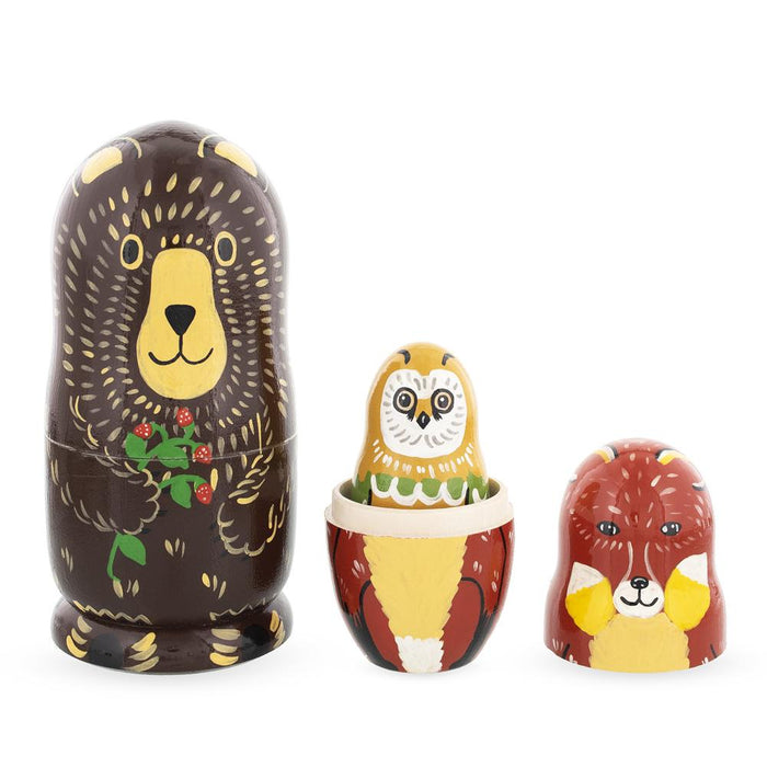 BestPysanky Set of 5 Bear, Fox, Owl, Bunny & Otter Wooden Nesting Dolls 6 Inches