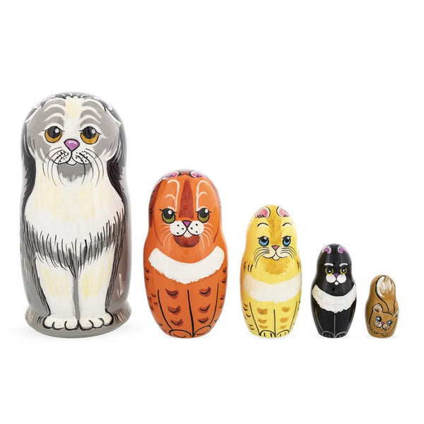 BestPysanky Set of 5 Cats Family Wooden Nesting Dolls 6 Inches