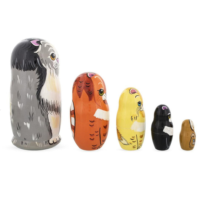 BestPysanky Set of 5 Cats Family Wooden Nesting Dolls 6 Inches