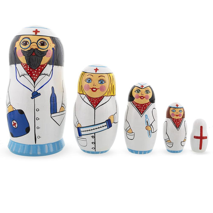 BestPysanky Doctor & Nurses Wooden Nesting Dolls