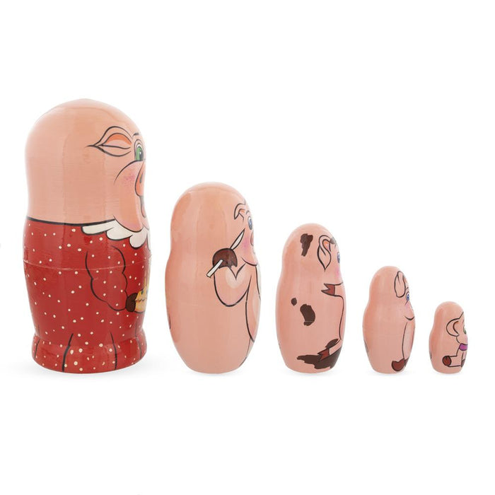 BestPysanky Set of 5 Pigs Celebration Wooden Nesting Dolls 6 Inches