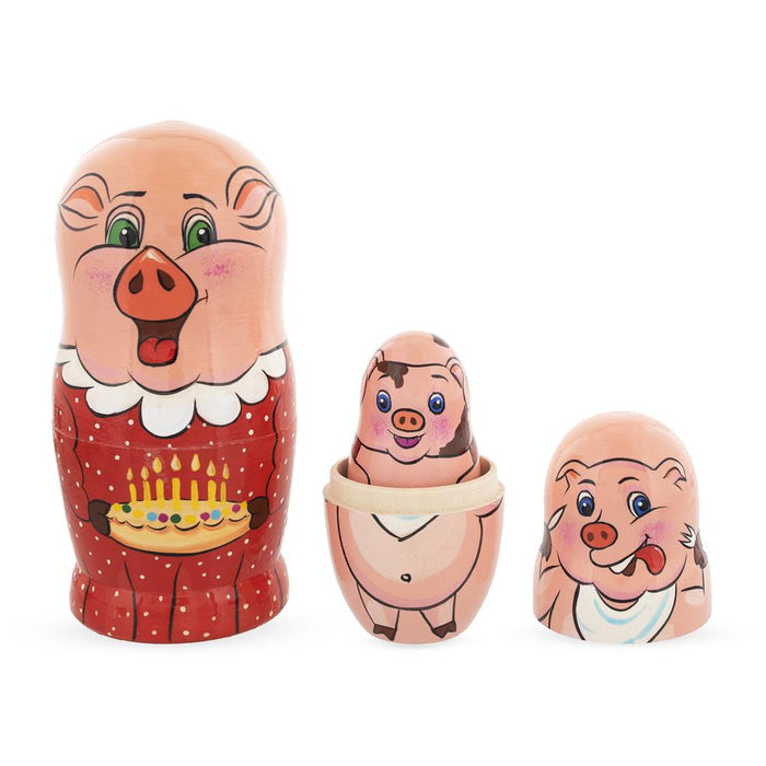 BestPysanky Set of 5 Pigs Celebration Wooden Nesting Dolls 6 Inches