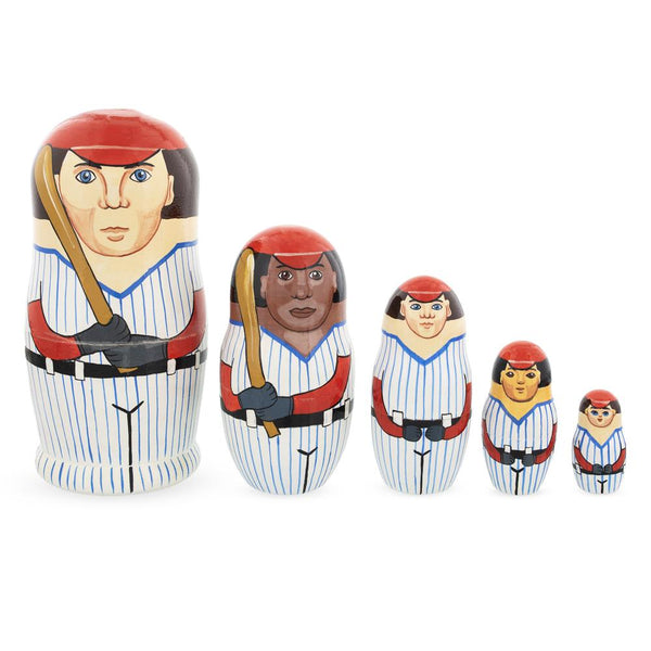 BestPysanky Set of 5 Baseball Wooden Nesting Dolls 6 Inches