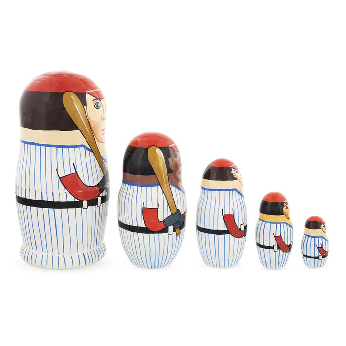 BestPysanky Set of 5 Baseball Wooden Nesting Dolls 6 Inches