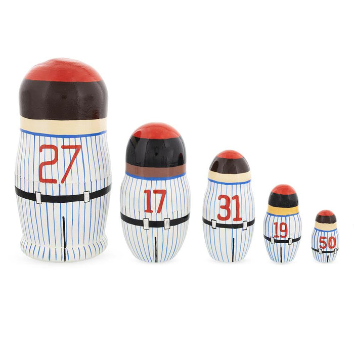 BestPysanky Set of 5 Baseball Wooden Nesting Dolls 6 Inches