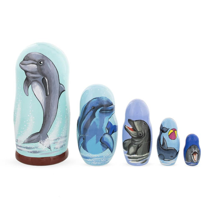 BestPysanky Set of 5 Dolphins Wooden Nesting Dolls 6 Inches