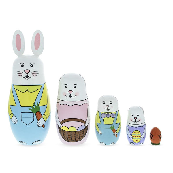 BestPysanky Set of 5 Bunny Family & Carrot Wooden Nesting Dolls 7 Inches Tall