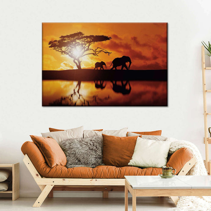 ElephantStock Elephant Silhouettes At Sunset Wall Art