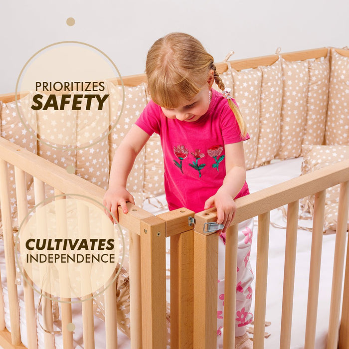 Goodevas Full Montessori Floor Bed Frame for Toddlers with Fence and Wooden Slats (75*54 inch)