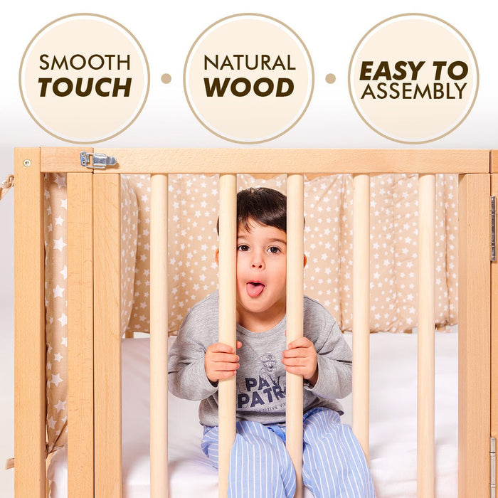 Goodevas Full Montessori Floor Bed Frame for Toddlers with Fence and Wooden Slats (75*54 inch)