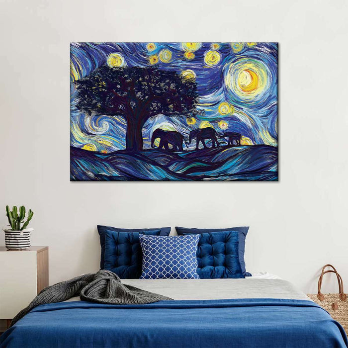 ElephantStock Elephant Family Starry Night Wall Art