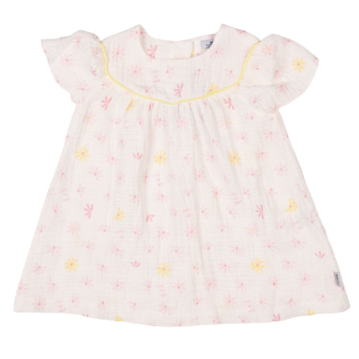 Bebe Sweeny Girls Floral Muslin Dress with Yellow Piping