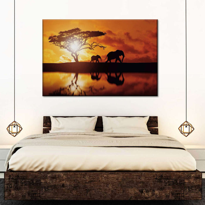 ElephantStock Elephant Silhouettes At Sunset Wall Art