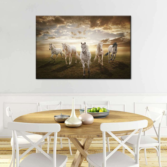 ElephantStock Dramatic White Horses Wall Art