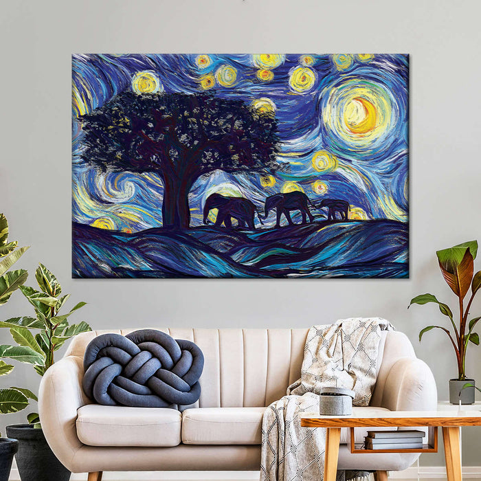 ElephantStock Elephant Family Starry Night Wall Art