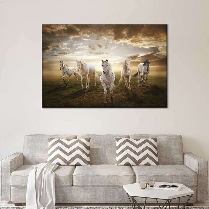 ElephantStock Dramatic White Horses Wall Art