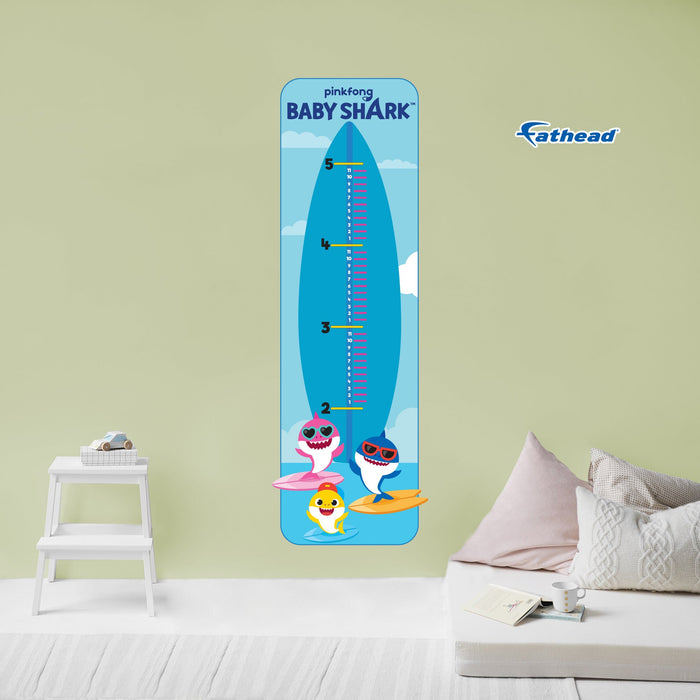Fathead Baby Shark: Surfing Growth Chart - Officially Licensed Nickelodeon Removable Adhesive Decal