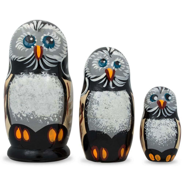 BestPysanky Set of 3 Owl Family Wooden Nesting Dolls 4.25 Inches