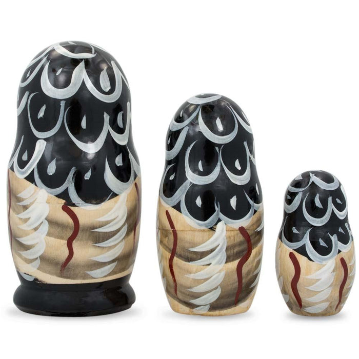 BestPysanky Set of 3 Owl Family Wooden Nesting Dolls 4.25 Inches