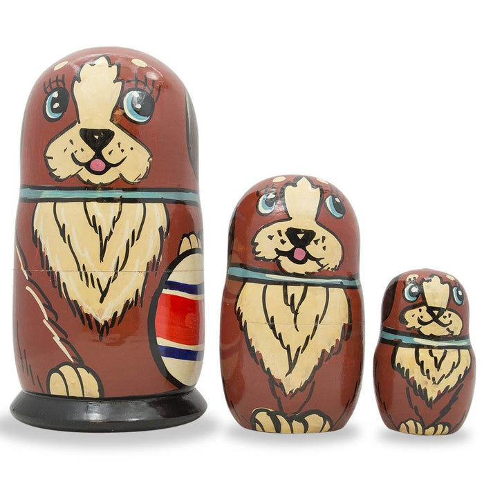 BestPysanky Set of 3 Brown Dog with Ball Wooden Nesting Dolls 5 Inches