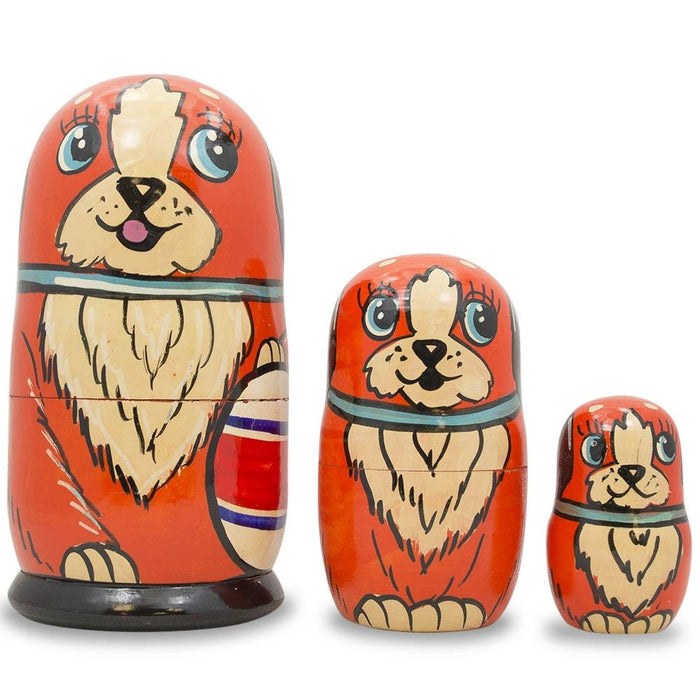 BestPysanky Set of 3 Dogs with Ball  Wooden Nesting Dolls 5 Inches