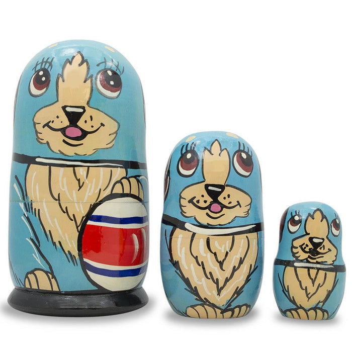 BestPysanky Set of 3 Dogs with Rubber Ball Wooden Nesting Dolls 5 Inches