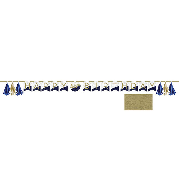 Party Decorations Navy & Gold Milestone Banner with Tassels & Stickers 1ct