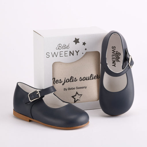 Bebe Sweeny Girls Navy Blue Mary Jane Leather Shoes