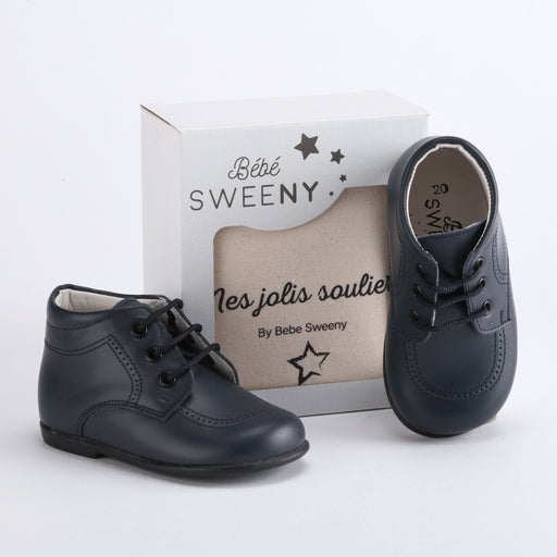 Bebe Sweeny Boys Navy Blue Leather Walker Shoes