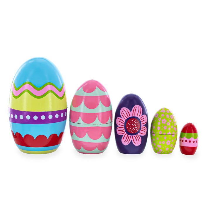 BestPysanky Set of 5 Colorful Easter Eggs Pysanky Wooden Nesting Dolls 5 Inches