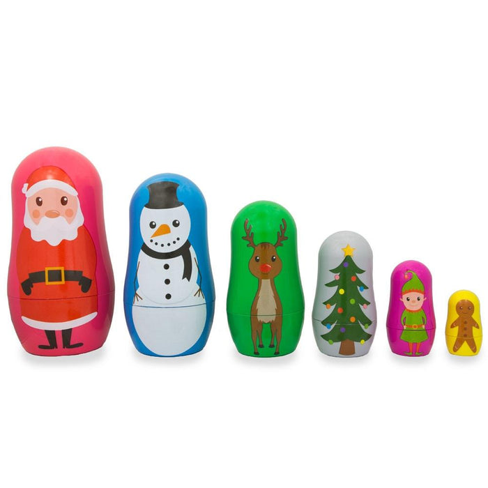 BestPysanky 6 Plastic Nesting Dolls - Santa, Snowman, Reindeer, Tree, Elf & Gingerbread