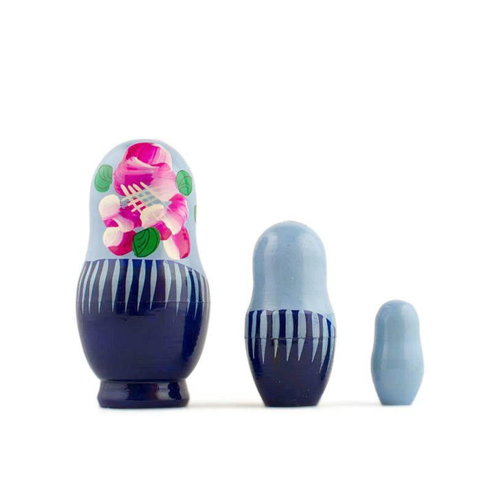 BestPysanky Set of 3 Blue Dress Wooden  Nesting Dolls 3.5 Inches