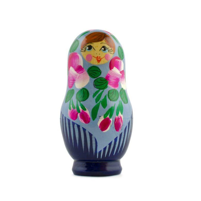 BestPysanky Set of 3 Blue Dress Wooden  Nesting Dolls 3.5 Inches