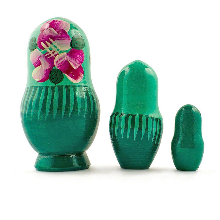 BestPysanky Set of 3 Deep Green Dress Wooden  Nesting Dolls 3.5 Inches