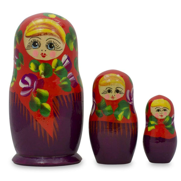 BestPysanky Set of 3 Deep Red Dress Wooden  Nesting Dolls 3.5 Inches