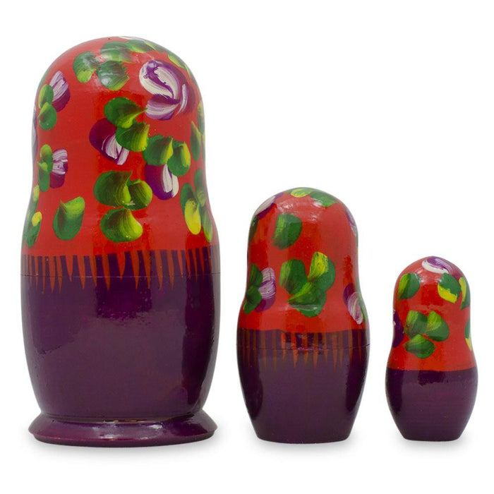 BestPysanky Set of 3 Deep Red Dress Wooden  Nesting Dolls 3.5 Inches