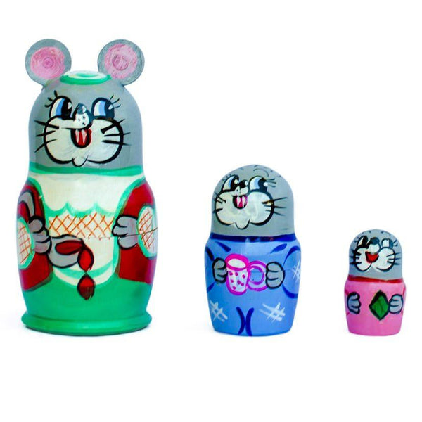 BestPysanky Set of 3 Mouse Wooden Nesting Dolls 3.5 Inches