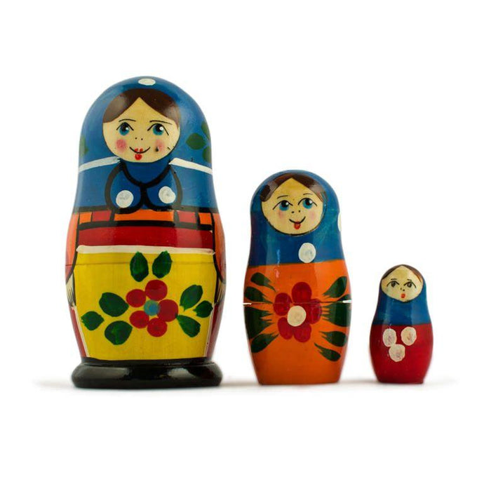 BestPysanky Set of 3 Folk Girls in Blue Scarf Wooden Nesting Dolls 3.5 Inches