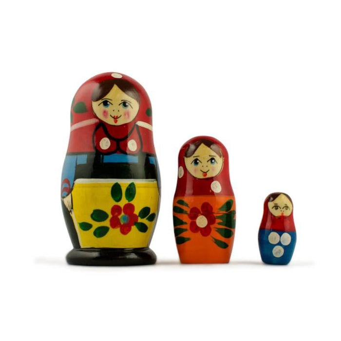 BestPysanky Set of 3 Folk Girls in Blue Scarf Wooden Nesting Dolls 3.5 Inches