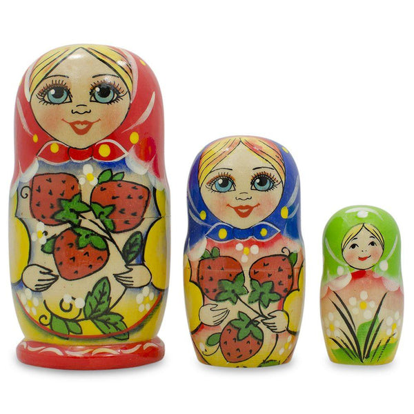 BestPysanky 3 Strawberries Multi-Color  Nesting Dolls 4 Inches