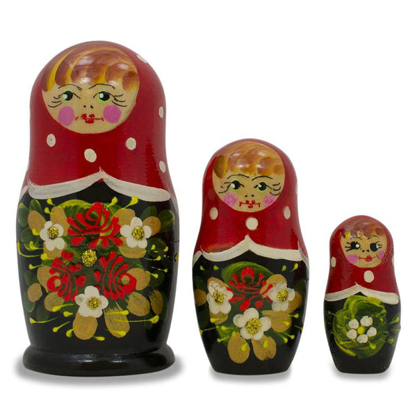 BestPysanky Set of 3 Red and Black Dress Nesting Dolls 3.5 Inches