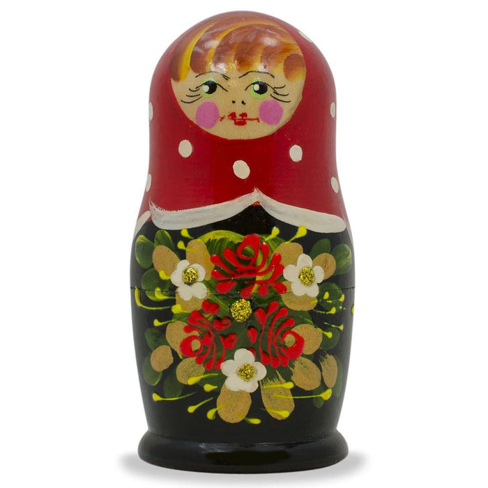 BestPysanky Set of 3 Red and Black Dress Nesting Dolls 3.5 Inches