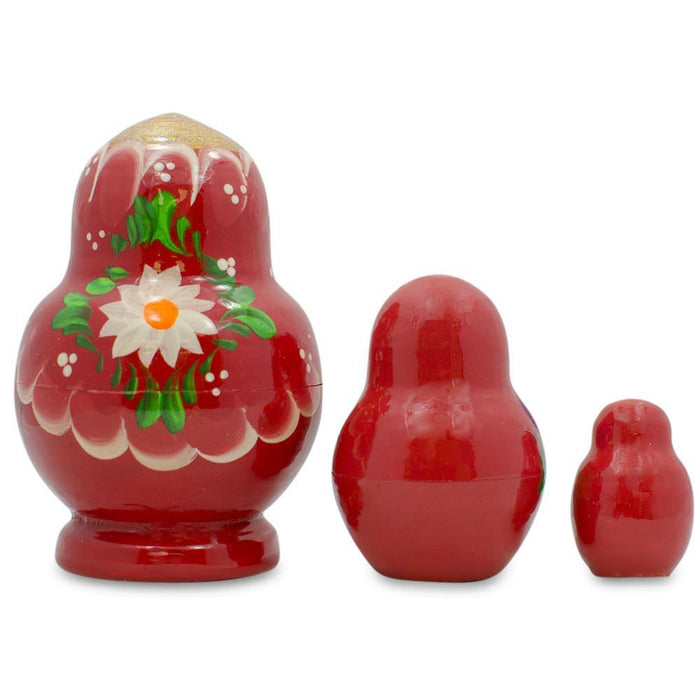 BestPysanky Set of 3 Floral Red Miniature  Nesting Dolls 3.5 Inches