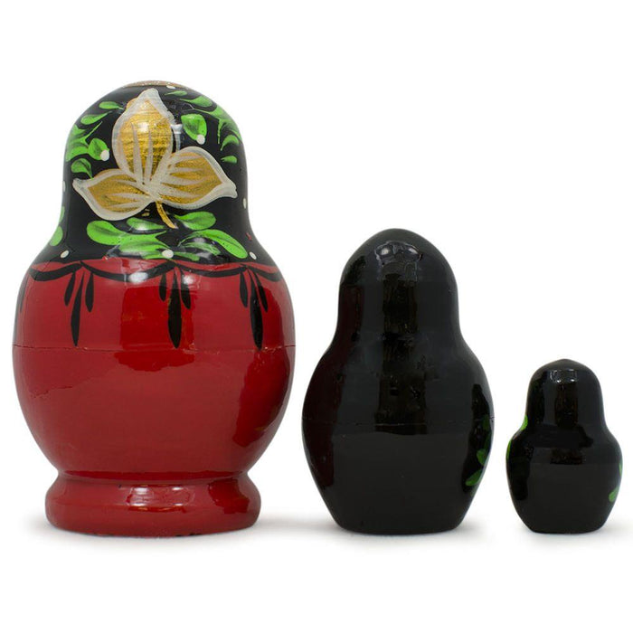 BestPysanky Set of Flowers on Black and Red Dress Nesting Dolls 3.5 Inches