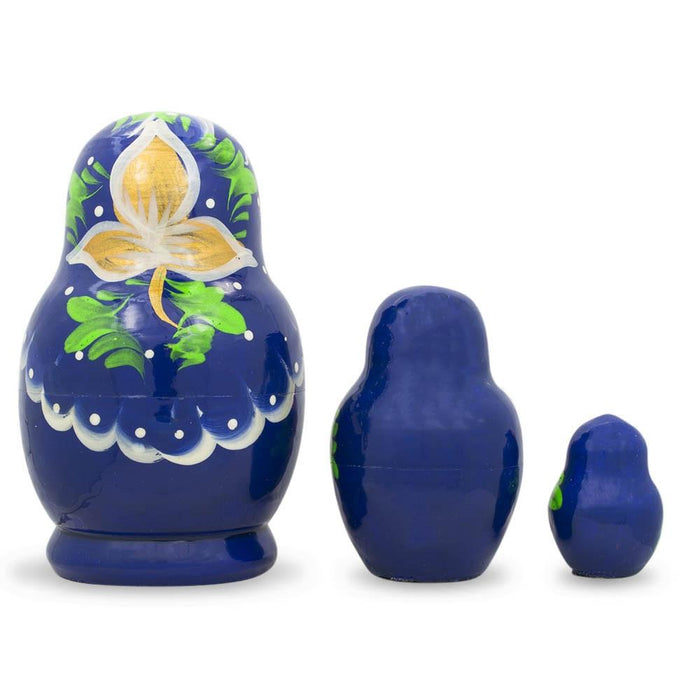 BestPysanky Set of Flowers on Blue Dress Nesting Dolls 3.5 Inches