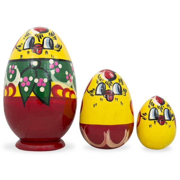 BestPysanky Set of 3 Hen and Chicks Wooden Nesting Dolls 4.75 Inches