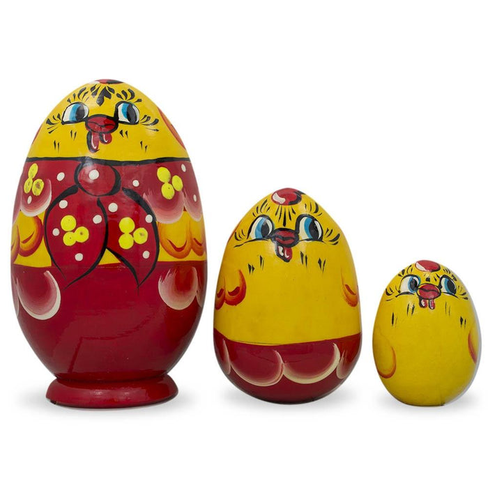 BestPysanky Set of 3 Hen and Chicks Wooden Nesting Dolls 4.75 Inches