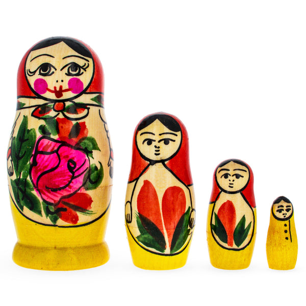 BestPysanky Set of 4 Semyonov Traditional Wooden Nesting Dolls 4 Inches