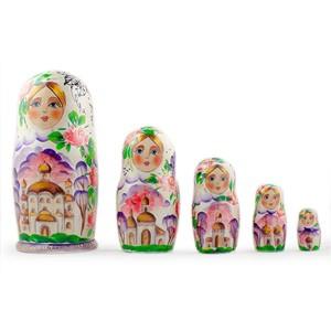 BestPysanky Set of 5 Orthodox Church Wooden Nesting Dolls 7 Inches