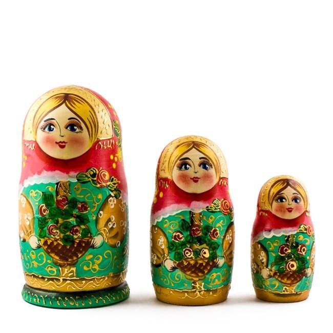 BestPysanky 5 Girls with Basket Flowers Nesting Dolls  6.5 Inches